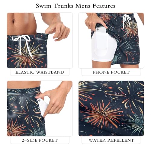 Colorful Fireworks Men's Swim Trunks with Liner Quick Dry Beach Shorts Swimwear Bathing Suit S-XXL2