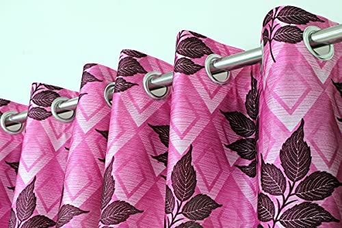 Image of Exporthub 2 Pieces Fancy Design Purple Flowers Leaf Heavy Quality Polyester Eyelet Door Curtains -Length 7 Feet (EHSPR780 74)