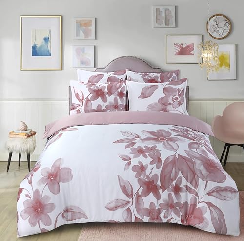 Majestic Giftware Madison Linen 8-Piece Twin Size Bedding Set (BL101-T-5) | Brussels Beauty - Rose 300 Thread Count Cotton Sateen | 2 Fitted Sheets, 2 Duvets, 4 Pillowcases | Soft & Luxurious