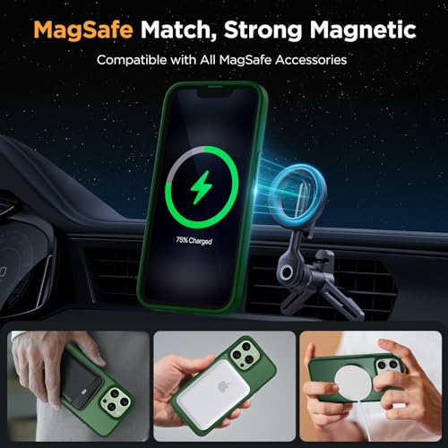 Image of Miracase Magnetic for iPhone 12 /12 Pro Case (Compatible with MagSafe) Military-Grade Protection, Anti-Fingerprint Translucent Matte Phone Cover for iPhone 12 /12 Pro Case 6.1 inch, Dark Green