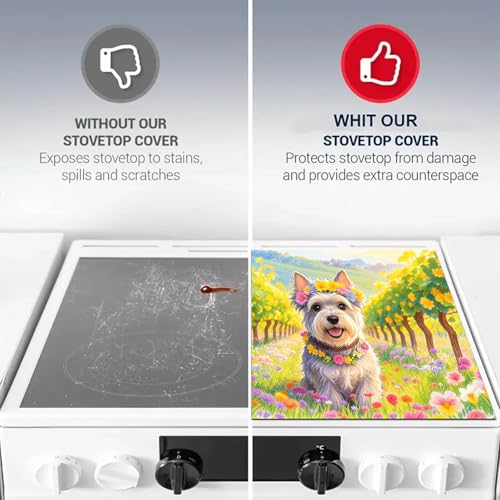 Image of HOMETITUTE Spring Stove Top Cover 28x20 Floral Schnauzer Heat Resistant