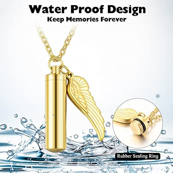 XIUDA Crematie Sieraden Urn Ketting voor As met Angel Wing Charm & Cilinder Eternity Roestvrij Staal