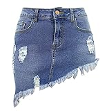 chouyatou Women's Stretch Fit 5-Pocket Irregular Frayed Hem Mini Denim Jean Skirt (Small, Light...