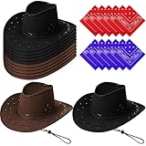 ASMIZ 12er-Set Cowboyhüte mit 12 Bandanas, Western-Cowboyhut mit verstellbarem Kinnriemen, Kostümhut für Erwachsene – Perfekt für Hochzeiten, Bühnenauftritte und Partys