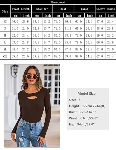 Aottori Camiseta Manga Larga Marrón Mujer Cuello Redondo Básica Top Escote Recortado Sexy Punto Acanalado Camisas Elegant Ajustada Elástica Ligera Otoño Casual Interior Túnica Marrón XL