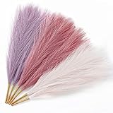 Serwalin Faux Pampas Grass Decor 17 Inch 6pcs, Purple Pink Artificial Pampas Grass Home Wedding Decor, Small Fake Pompous Boho Vase Filler, Bathroom Living Room Decoration