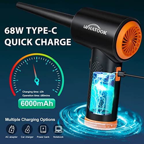 Compressed Air Duster, Electric Air Duster, 3 Speeds 60000 Rpm Air Blower With Led Light, 6000Mah Rechargeable Electric Air Duster, Reusable Compressed Air For Computer Keyboard Button Telephones #TOP3