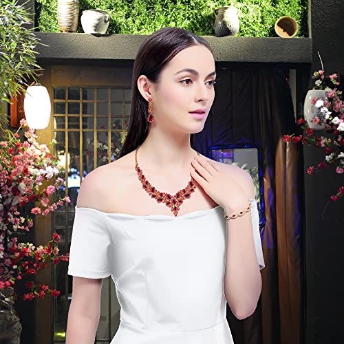 3/4 Pieces Women Jewelry Set Rhinestone Crystal Bride Statement Choker Necklace Tiara Crown Link Bangle Bracelet Teardrop Dangle Earrings Set for Wedding Party - Image 3