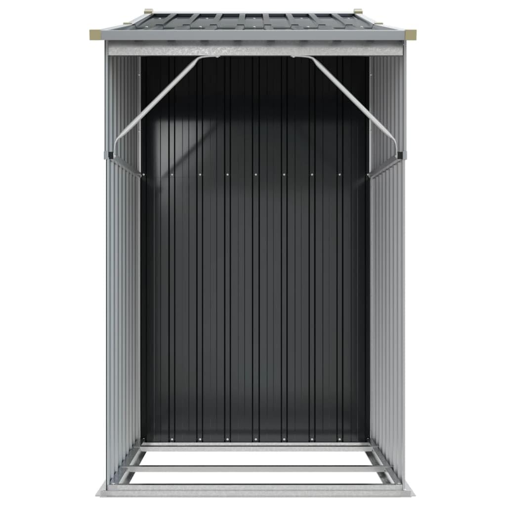 Gerätehaus Anthrazit 277x93x179 cm aus verzinktem Stahl - Metallschuppen mit Brennholzregal und Schrägdach - Multifunktionaler Gartenschuppen für Gartengeräte und Kaminholz