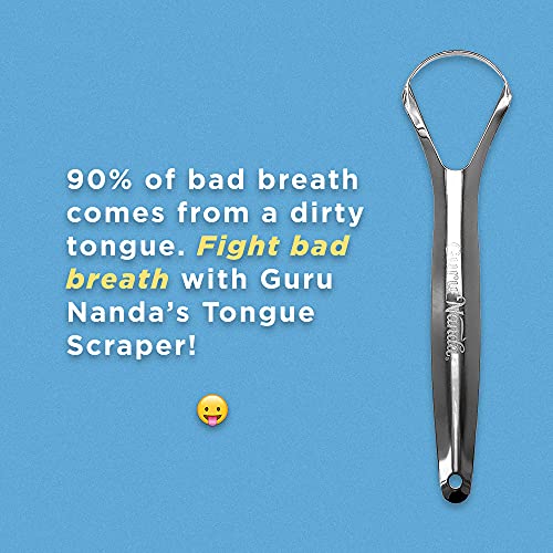 image for GuruNanda Stainless Steel Tongue Scraper (Pack of 2), Fights Bad Breat