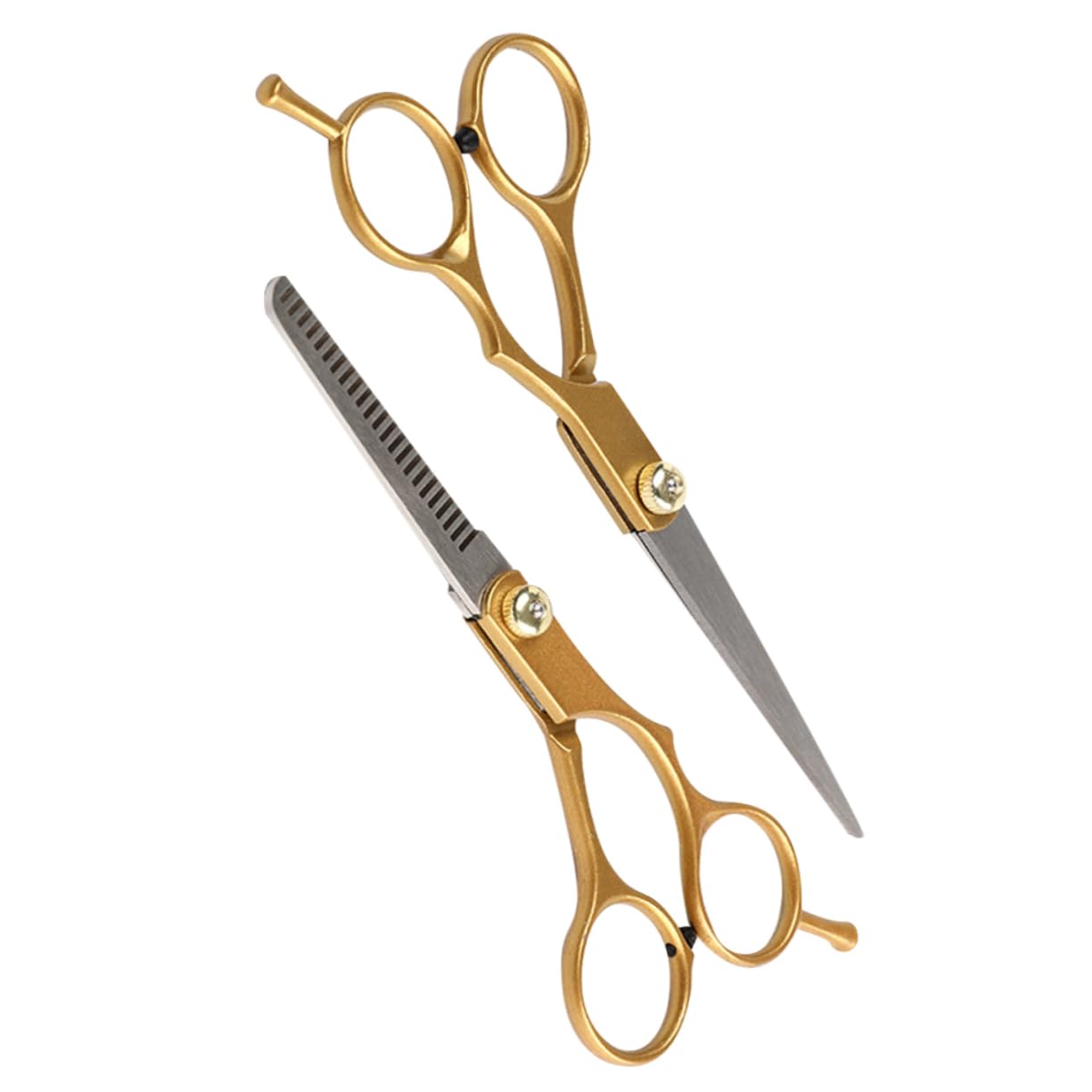 Angoily 2pcs Flat Scissors Teeth Scissor Haircut Shears Hair Styling Trimmer Tools Hairdressing Scissors Golden