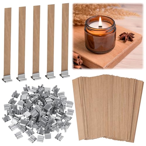 Kssvzz 100 Stück Holzdochte für Kerzen mit 100 Eisenständer...