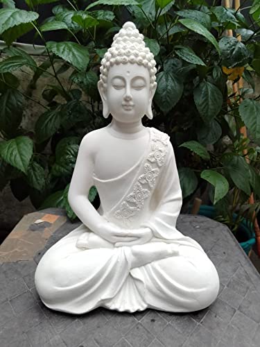 Image of Handcrafted Polymarble Meditation /Dhyan Buddha Statue Lord Figurine /Idol Gift Items (White,6 * 4 * 10.5inch)