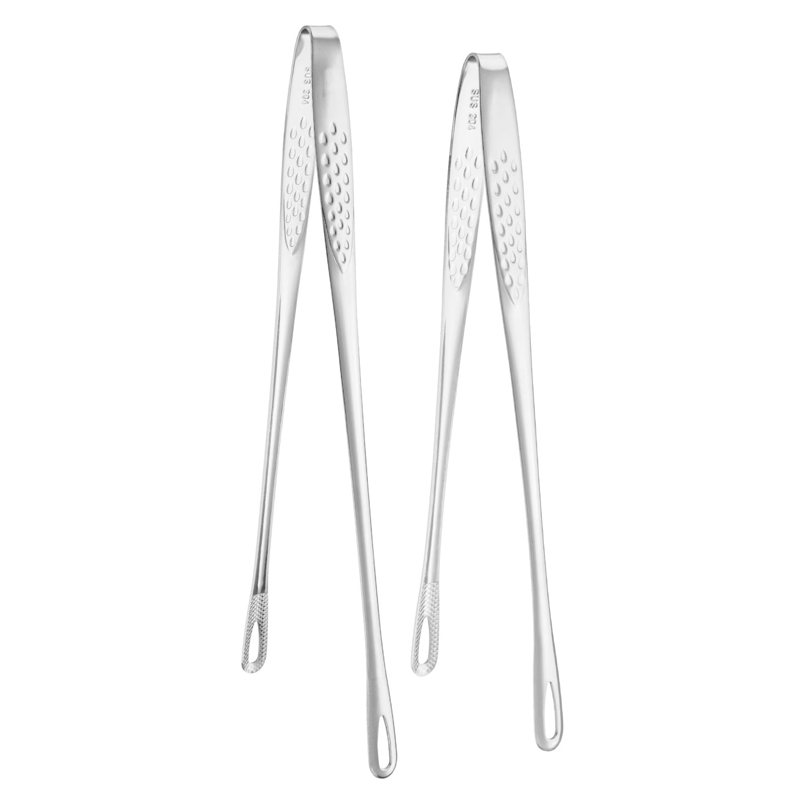 M METERXITY 2-Pack Extra Long Grill Tongs, 9.4/11 Inch Non-Slip 304 Stainless Steel Locking Tongs for Cooking/Buffet/Outdoor Barbecue, Korean BBQ Tweezers Metal Clamp Tool [Silver Tone]