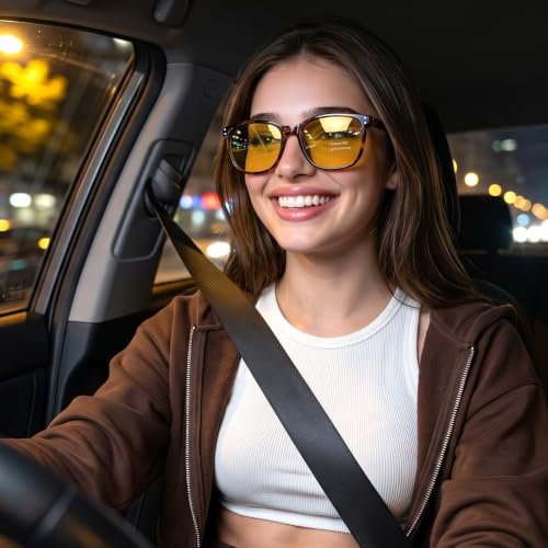 Image of Myiaur Women's Polarized Night Driving Glasses, Anti-Glare Yellow Lens | Nighttime Driving Glasses Boost Low Light Vision, UV400 Protection, Lightweight Frame For Night Driving, Rain & Fog