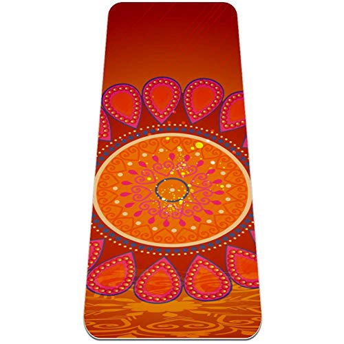 Desheze Yoga Mat Classical Mandala (3) Pilates Mat Non-Slip Exercise Mat TPE Eco Friendly Sport Mat Thick 6mm with Yoga Carrier Bag 72x24in