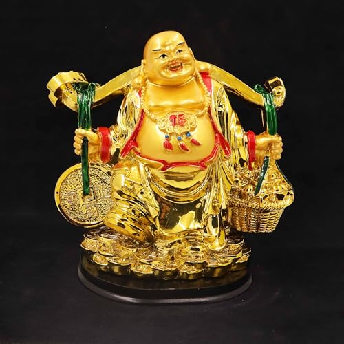 Image of Spillbox Resin Golden Happy man Statue|Laughing Buddha|Feng Shui|Show Piece|Gift Item |Vastu|Decorative Showpiece for Home Decor|Office Desk Table (Happy Man Gold Ingot)