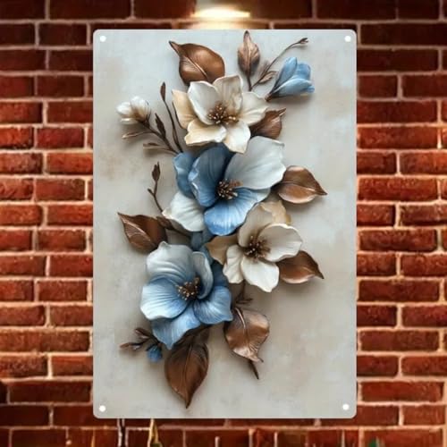 Toile decoration salon fleurs bleues blanches 30x45cm peaufine l'ambiance de votre chambre