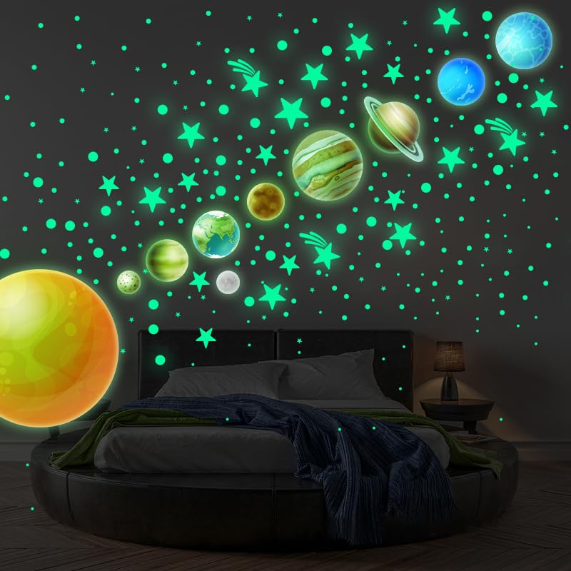 STNRST-IN Glow in The Dark Stars for Ceiling 444PCS Luminous Solar System Wall Decals Fluorescent Stars and Moon Glowing Planets Wall Stickers for Kids Boys Girls Bedroom Living Room Nursery Decor