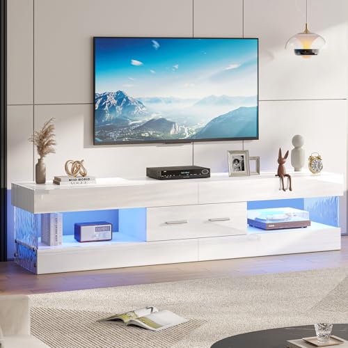 Image of Bestier 67 inch Modern TV Stand for 75 Inch TV, LED Entertainment Center, White