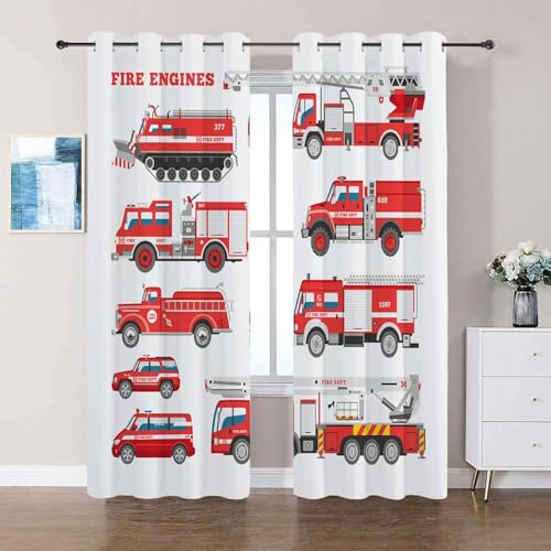 Latwerio 3D Rideau Occultant Camion de Pompiers Rideaux Adultes Enfants, Camion de Pompiers Rideau Isolant Thermique Draperies à Oeillets, Chambre Coucher et...