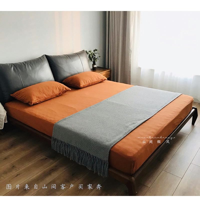 Gestricktes Bettläufer- und Schal-Set, weiches Quasten-Design, für Hotel, Sofa oder Schlafzimmer, Grau, 90 x 235 cm