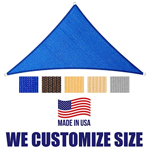 HOMA 5' x 5' x 7' Blue Sun Shade Sail Triangle Canopy, 95% UV Blockage Awning Shelter Fabric Cloth Screen for Patio Outdoor Backyard - Heavy Duty Commercial Grade (Custom Size - Made in USA)