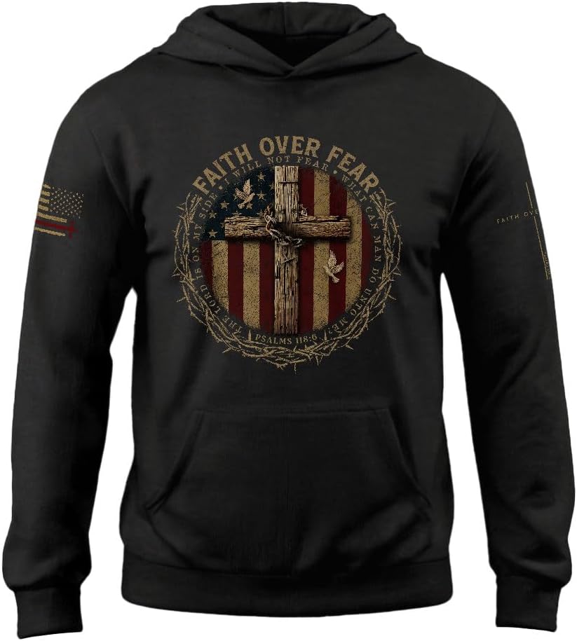 Faith Over Fear Hoodie, Cross Hoodie, Christian Hoodies For Men, Religious Hoodies For Men