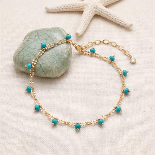 Image of MTMY Gold Anklets for Women 14K Gold Plated Tiny Bead Anklet Colorful Tassel Foot Chain Dainty Adjustable Cute Summer Beach Boho Anklets Jewelry Gift