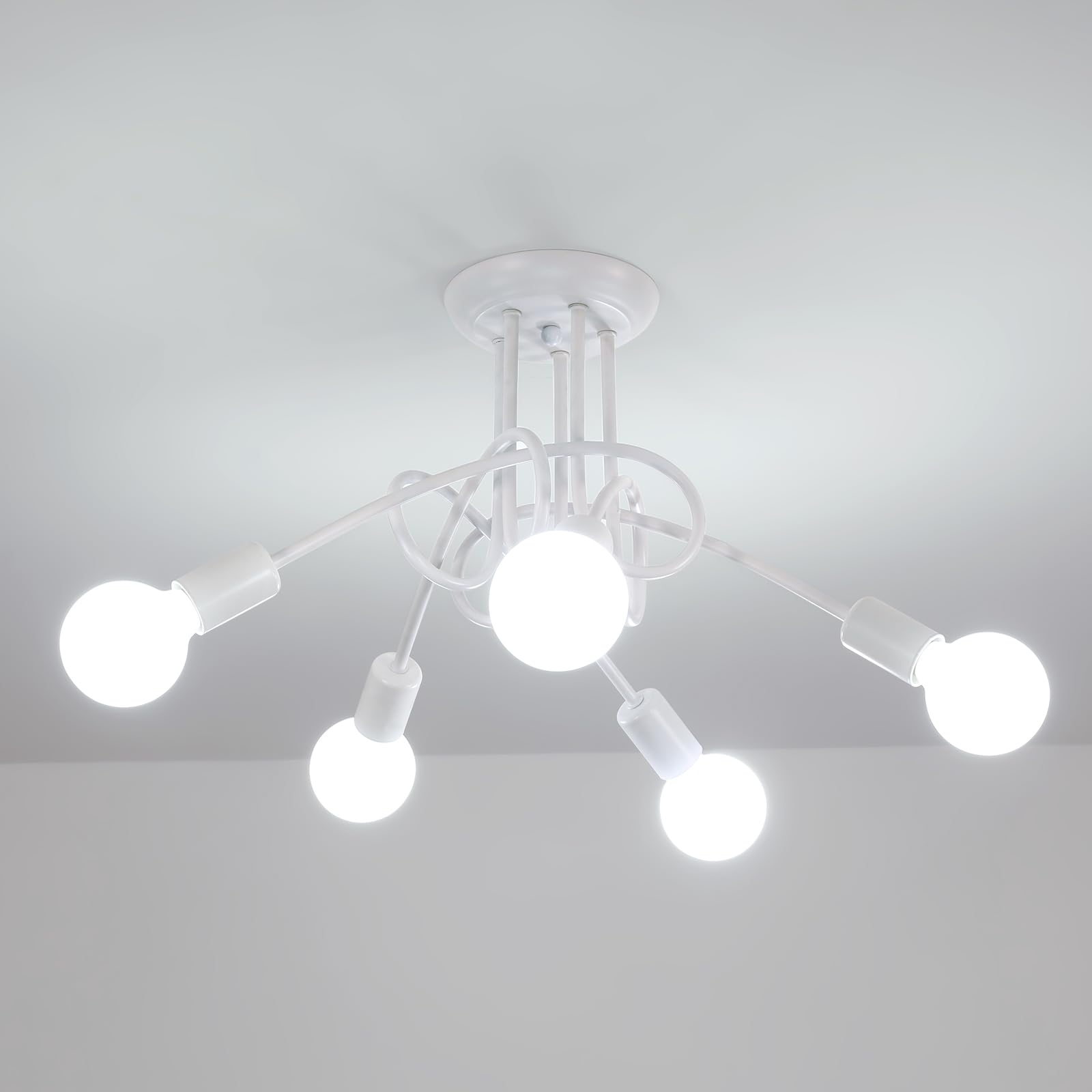 Riserva Lámpara de Techo Industrial, 3-Luz Plafón de Techo Vintage, Sputnik Lamparas de Techo Industriales, Luz de Techo Blanco para Sala, Dormitorio, Cocina, Comedor (No Incluidas Bombillas)