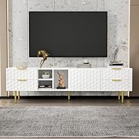 Mobile TV Moderno Con Ante Strutturate E Maniglie Dorate - 170x40x45.5cm | Nero/Grigio Con Piedini Oro - Foto 7