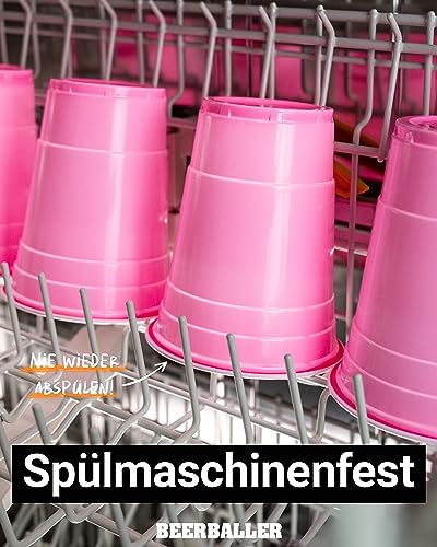 BeerBaller® Pink Cups - 25 pinke Beer Pong Becher & 3 Bier Pong Bälle | spülmaschinenfest & wiederverwendbar | 473ml - 16oz Partybecher | rosa Bierpong Becher Set | Original American Beerpongbecher