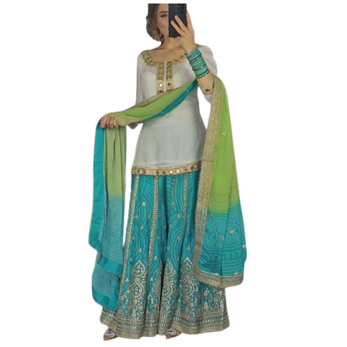 Women's GeorgetteStitched Floor-Length Gown - Traditional Indian Dress with Heavy Floral Embroidery for Wedding & Events SF201-ver-4 Orange-image-15