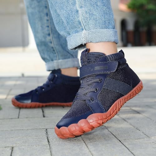 Image of KUBUA Kids High Top Barefoot Shoes Boys Girls Minimalist Zero Drop Sneakers | Wide Toe Box, Padded Collar for Ankle Support, Non-Slip, Hiking, Tennis, Walking, School, Wrestling, Gym, Little Kid, Big Kid