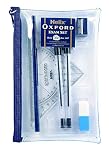 Helix Oxford Filled Exam Pencil Case Set – Clear Case with Black Ballpoint Pens, Pencil, Eraser, Sharpener & Combined Protractor/Set Square – Ideal for School & Exam Use