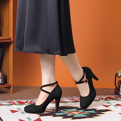 Allegra K Women's Platform Cross Strap Stiletto Heels Mary Jane Pumps2
