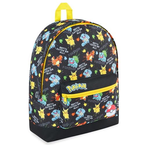 Mochila infantil Pokémon para meninos e meninas e adolescentes Pikachu Eevee Pokeball, Preto Aop, Tamanho Único
