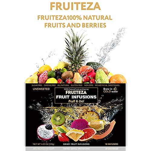 Fruiteza Fruit Tea Infusion Sampler - Cold Brew Fruit Tea - Variety Pack Herbal Tea Bags - Caffeine-Free Decaf Iced Tea Bags - Assorted Tropical Fruity Flavors - Water Flavoring Natural Immunity Boost Tea Box #TOP5