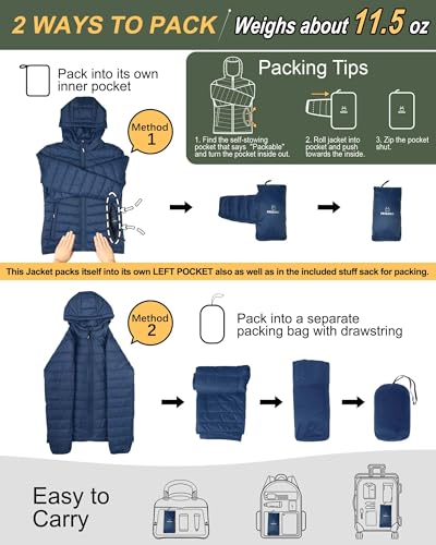 Image of Outdoor Ventures Women's Packable Lightweight Full-Zip Puffer Jacket with Hood Quilted Winter Coat