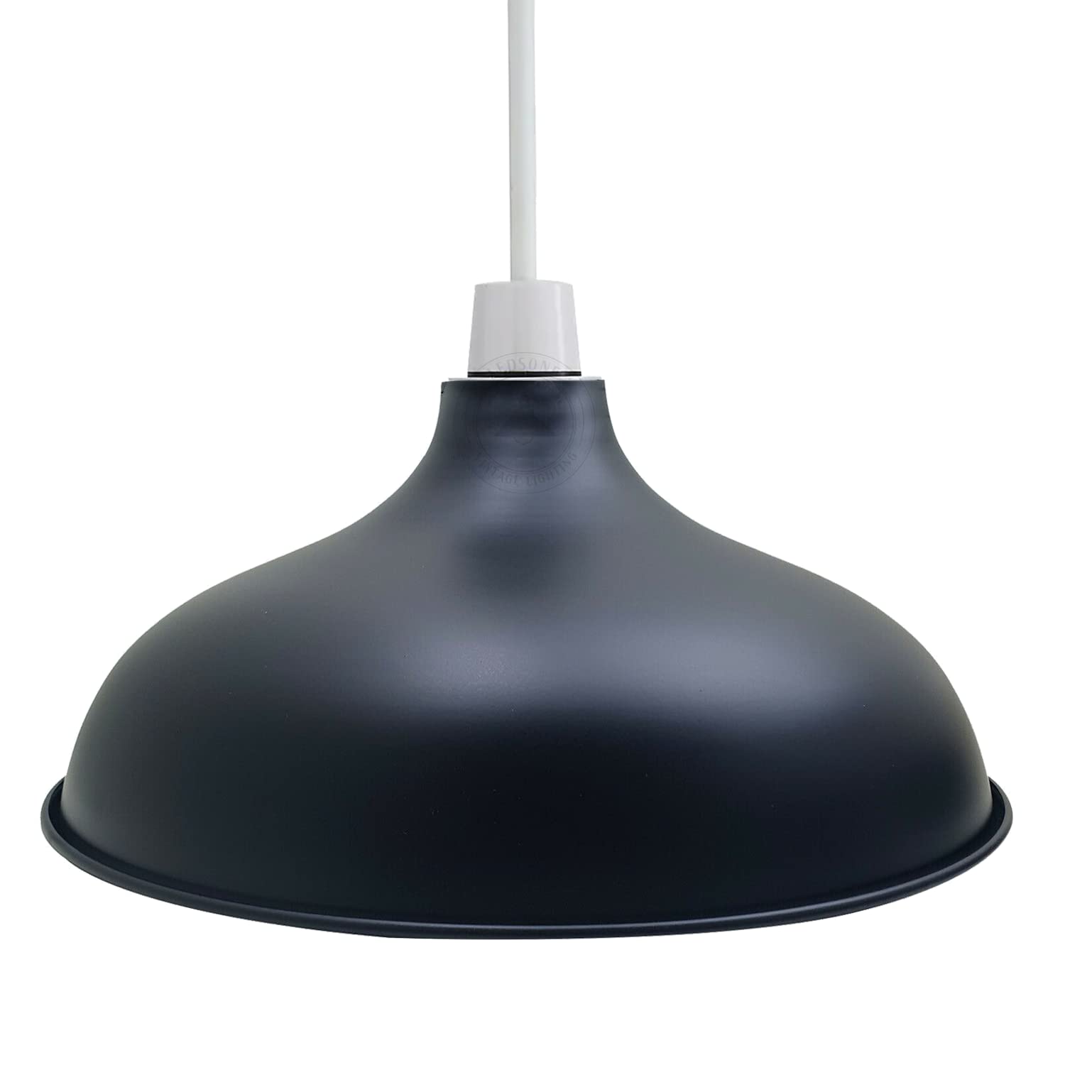 Retro Style Ceiling Light Shades Vintage Industrial Shades, Rustic Metal Curved Easy Fit Antique Shades for Pendant Lighting Bedroom, Kitchen, Office (Free Reducer Plate) (Black 36cm)