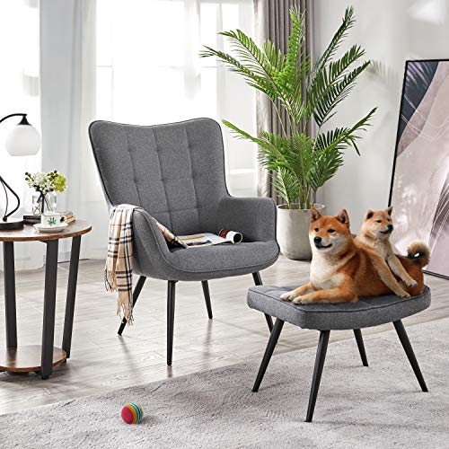 Topeakmart Accent Chair With Ottoman Set Upholstered Living Room Chair Fabric Arm Chair With Foot Rest Sofa Chair And Ottoman Set For Living Room Bedroom Office Grey #TOP2