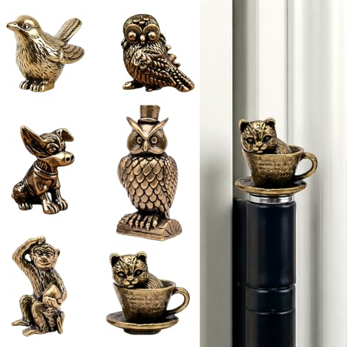 6 Pcs Brass Animal Hinge Toppers Hand-Cast Italian Solid Brass for Bedroom Living Room Kids Room Summer Home Refresh Back to School Fall Thanksgiving Housewarming Animal Lover Farmhouse Gifts