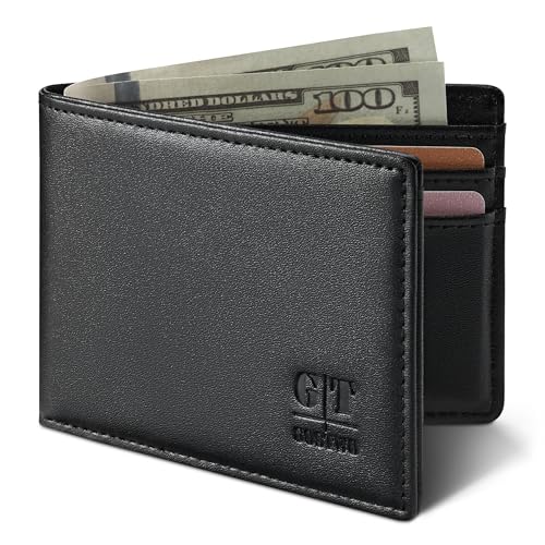 Image of Gostwo Mens Slim Bifold Wallet, RFID Blocking with ID Window & Card Slots | Faux Leather, Slim Front Pocket Fit, Multi Card Slots, RFID Privacy Protection, Gift for Men, Boy, Teen