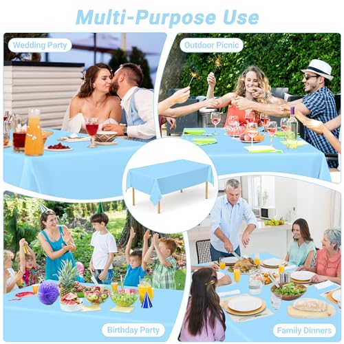 Image of 4 PCS SkyBlue Plastic Tablecloth, 54 inch x 108 inch Waterproof Picnic Table Cover for Indoor Outdoor, Disposable Stain Resistant Table Cloth of Baptism Decorations, Picnic Camping Party Essentials