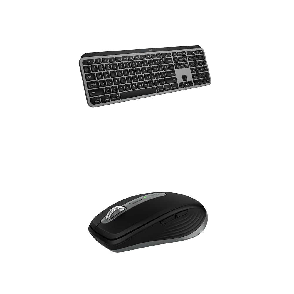 Logitech MX Keys S for Mac, Wireless Keyboard, Laptop-Like Typing, Backlit, Bluetooth USB C + MX Anywhere 3S for Mac, Compact Wireless Bluetooth Mouse, USB C, for MacBook Pro, MacBook Air - Space Grey