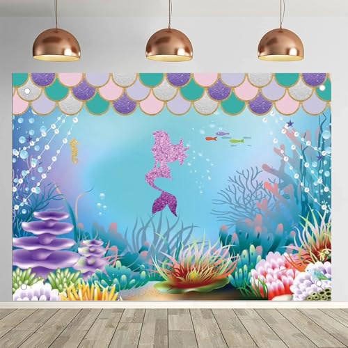Fondo de cumpleaños Sirena 5x3ft color púrpura miniatura 5