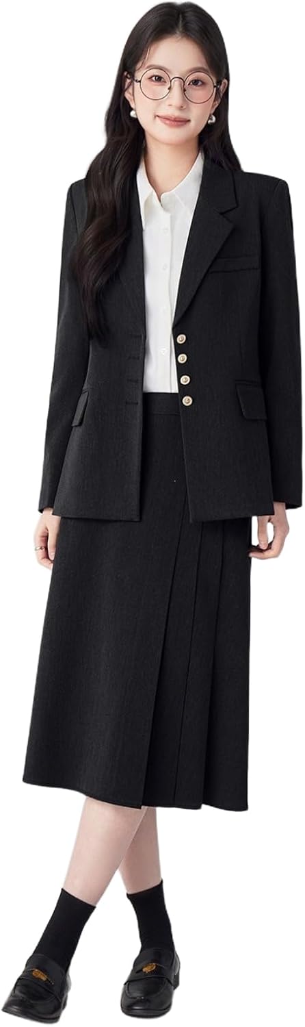 Short Sleeve Blazer and Skirt Set Women's Interview Formal Office Suit