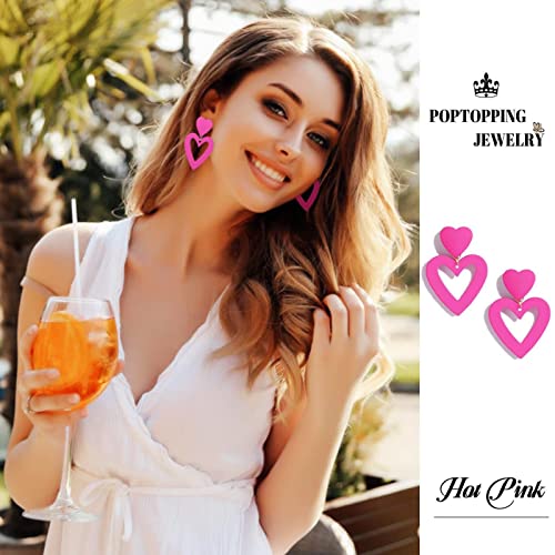 Poptopping Hot Pink Heart Earrings Dangling Heart Drop Earrings For Women Love Heart Dangle Earrings Valentine's Day Mother's Day Gift #TOP3