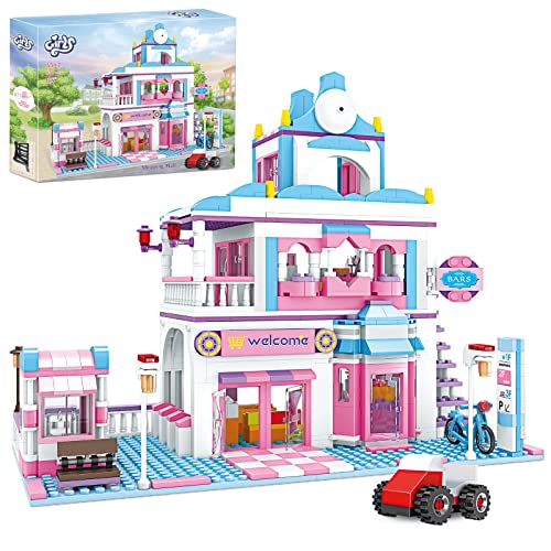 Limited Stock BRICK STORY Dream Girls Friends Shopping Mall Building Set 808 Pieces, with Supermarket and Restaurant Building Blocks Toys, 4 Mini Toy Figures, Girls Friends House Building Kit for Kids Age 6-12