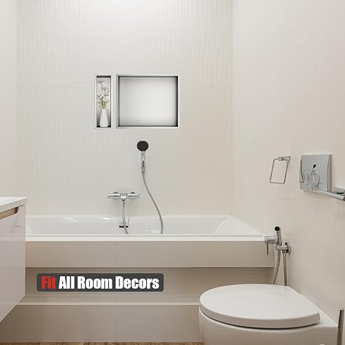 Miniatura 5 de JQK Niche de ducha sin necesidad de azulejos, estante de baño de níquel cepillado de 4 x 14 pulgadas, estante organizador de ducha empotrado de